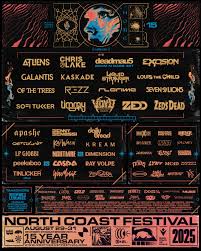 North Coast 2025 Lineup featuring ATLIENS, Chris Lake, Deadmau5, Excision, Galantis, Kaskade, Liquid Stranger, Louis the Child, Of the Trees, Rezz, RL Grime, Seven Lions, Sofi Tukker, Zeds Dead and more