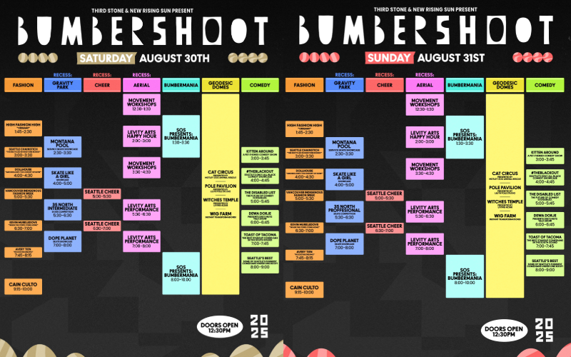 Music Art Times for Bumbershoot 2025 on Saturday and Sunday