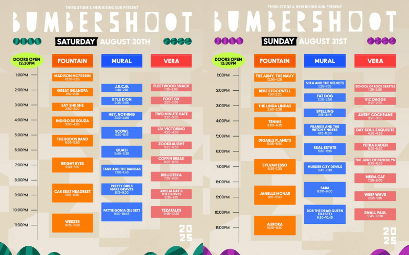 Music Set Times for Bumbershoot 2025 on Saturday and Sunday
