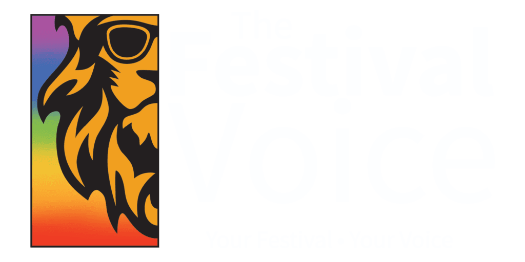 festival voice logo with white letters clear background