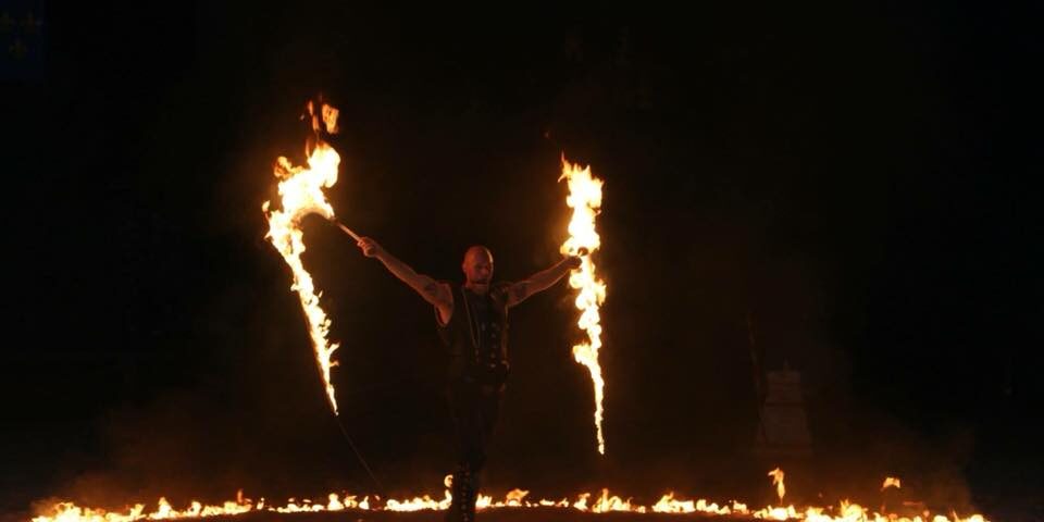 Adam 'Crack' Winrich Fire Whip Show. Photo by Mandie Parker