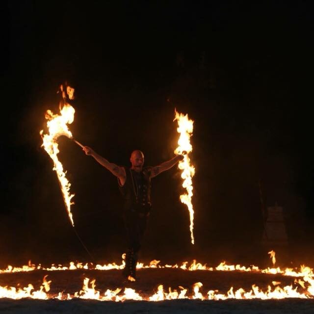 Adam 'Crack' Winrich Fire Whip Show. Photo by Mandie Parker